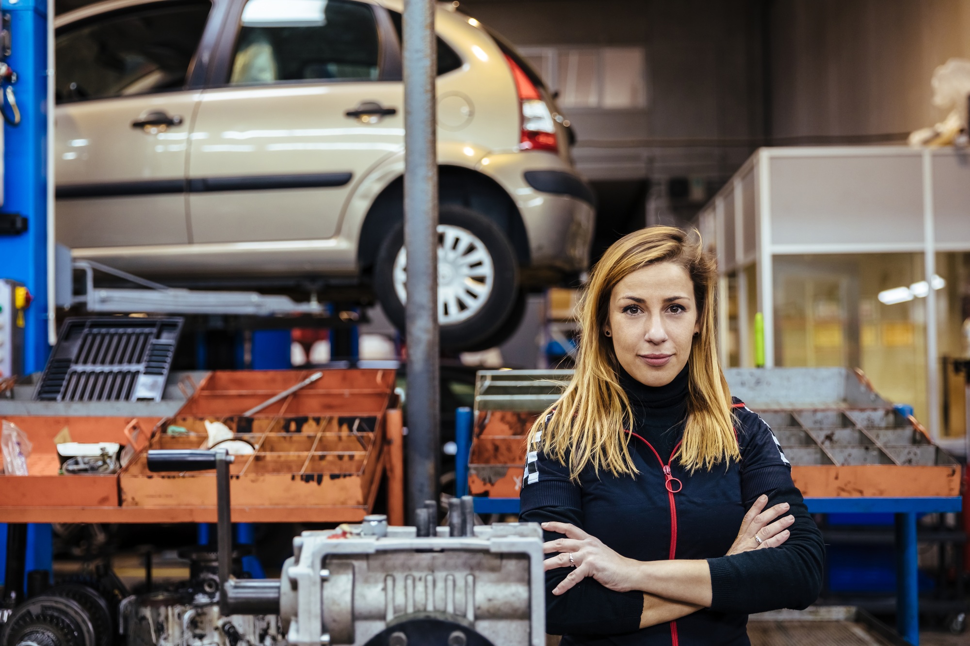 Woman working in a mechanical workshop